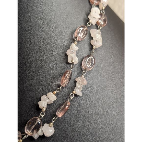 Robert Rose Pink Jadeite Quartz Chip Pink Glass Bead Double Strand Necklace - Picture 5 of 8